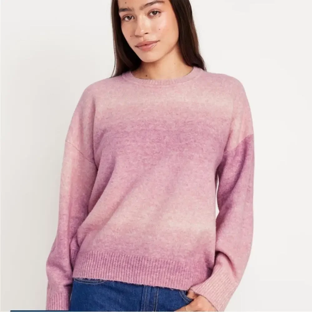 NEW Old Navy Wool Blend Cozy Crew-Neck Pink Ombré Sweater Women's XL $45